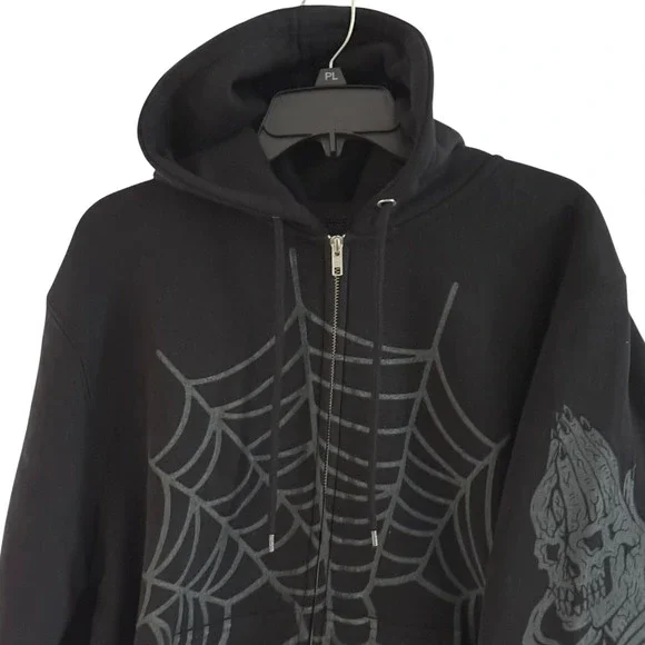 Lurking Class Men's Medium Gothic Streetwear Black Spider Web Graphic Zip Hoodie - Picture 11 of 16